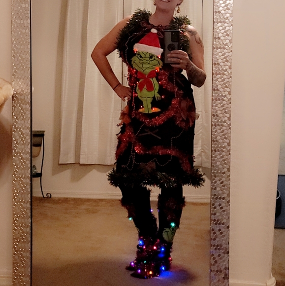 **SOLD** Ugly Christmas Sweater Party Light up Grinch Dress - Picture 7 of 7
